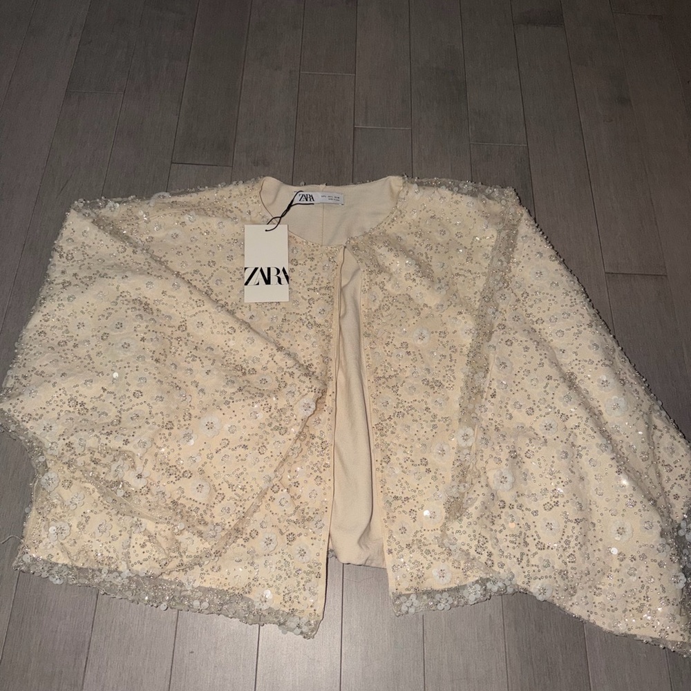 Zara Ivory Floral Embellished Jacket